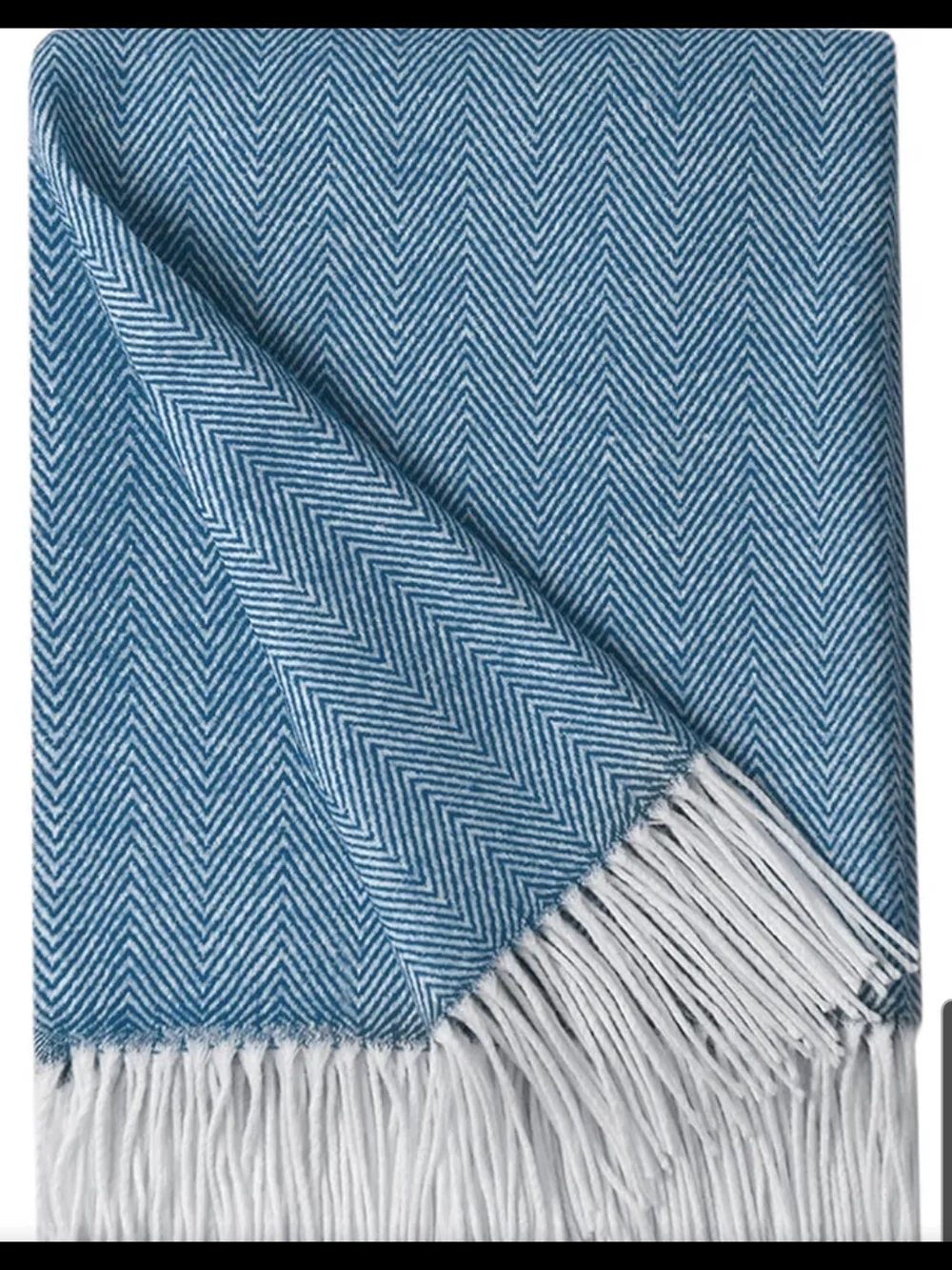 Navy Blue Herringbone Lightweight Sift Fringe Throw Blanket 50 X 60